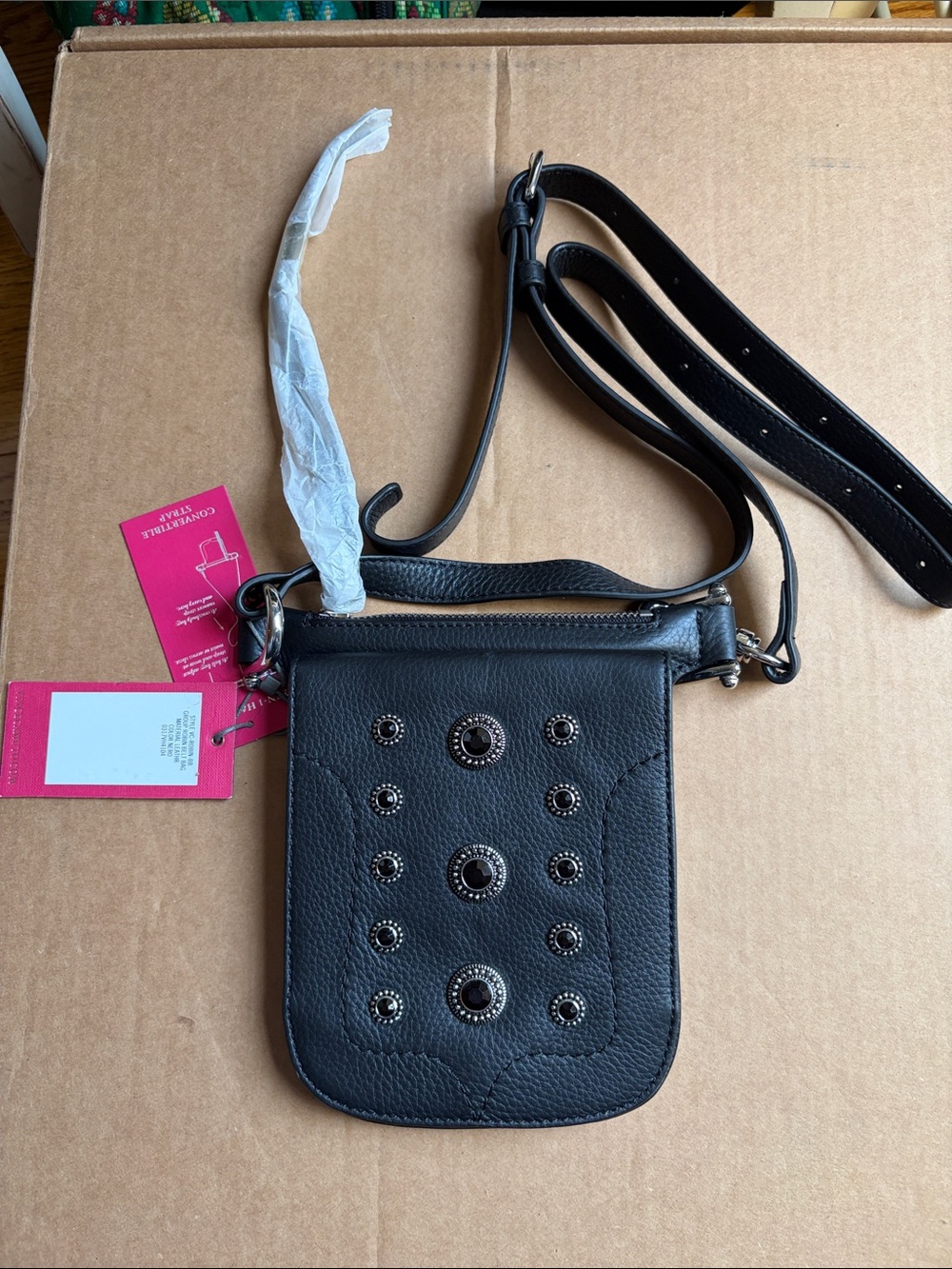 VINCE CAMUTO Black Studded Crossbody Phone Bag by Unknown Brand